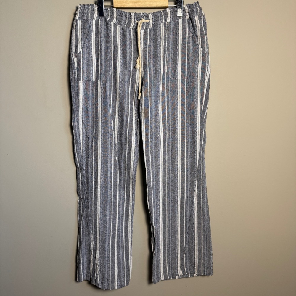 Cali 1850 Los Angeles Striped Linen Blend‎ Drawstring Casual Pants XL Boardwalk